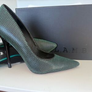 L.A.M.B. Women's Black and Green Patterned Heels
